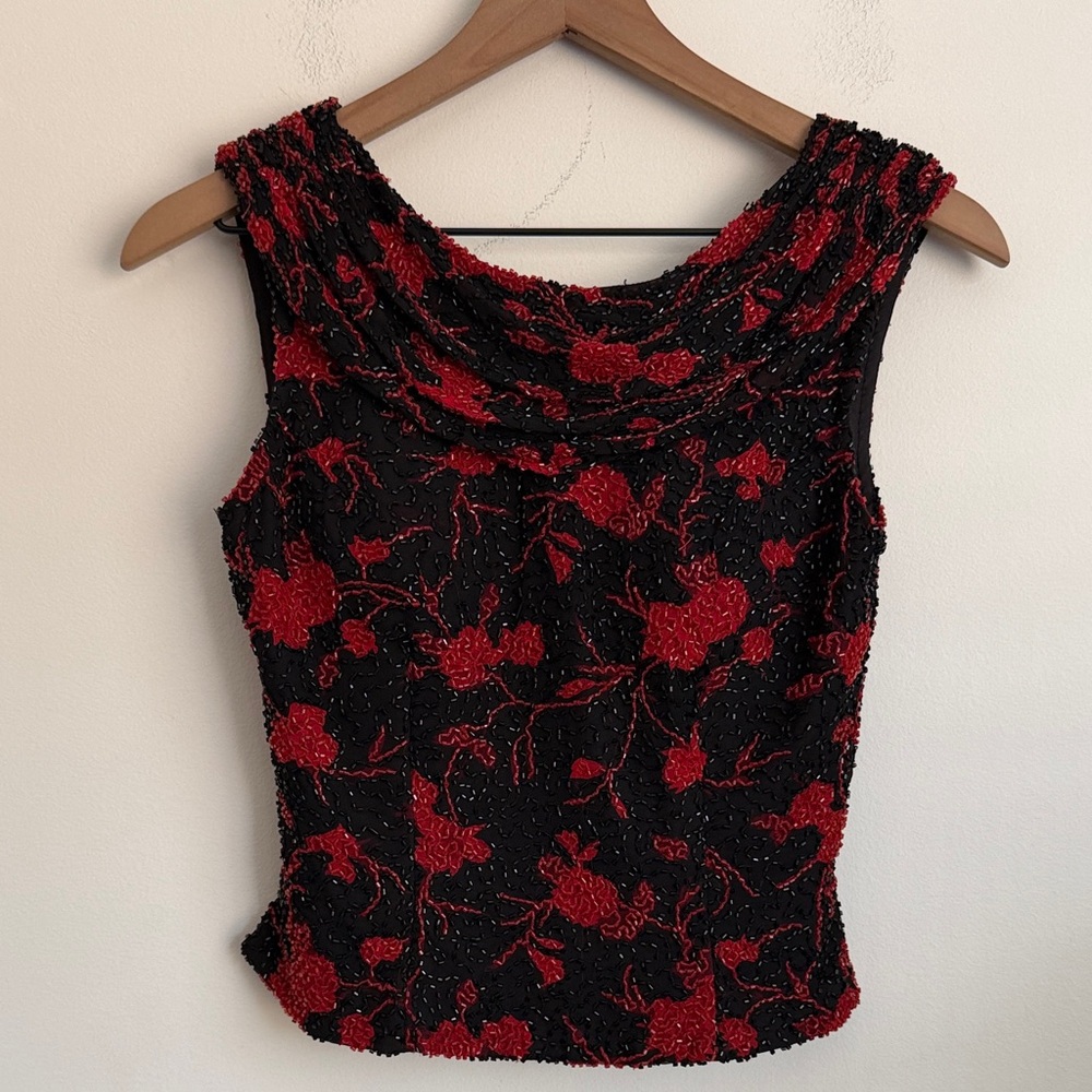 Andretta Donatello vintage 90s designer red silk beaded top vanp Size XS